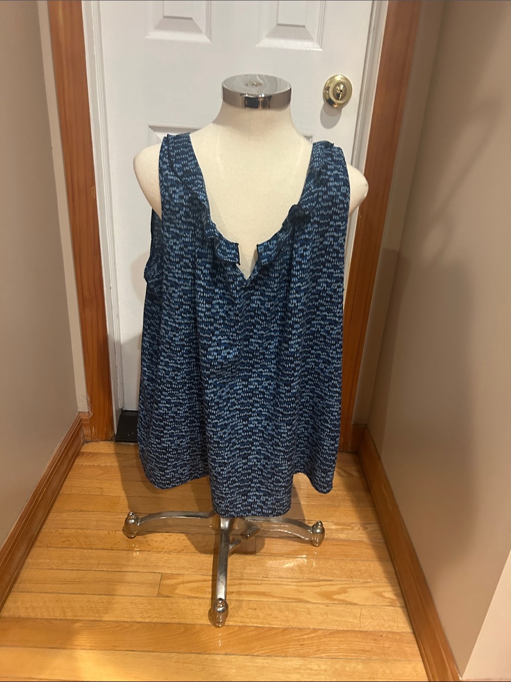LOFT Navy & Light Blue Ruffle V-Neck Tank